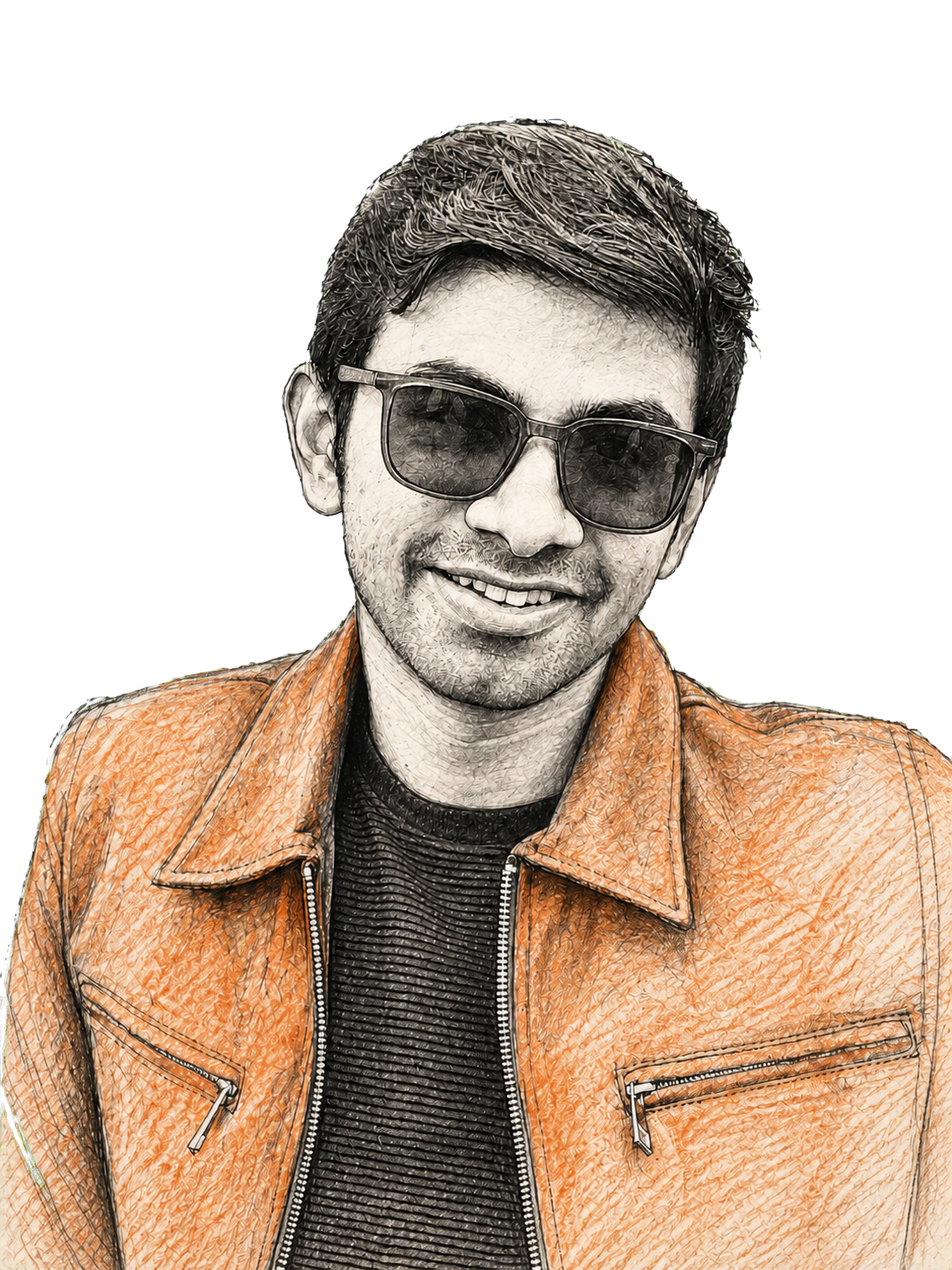 Hand-drawn pencil portrait of Aravind